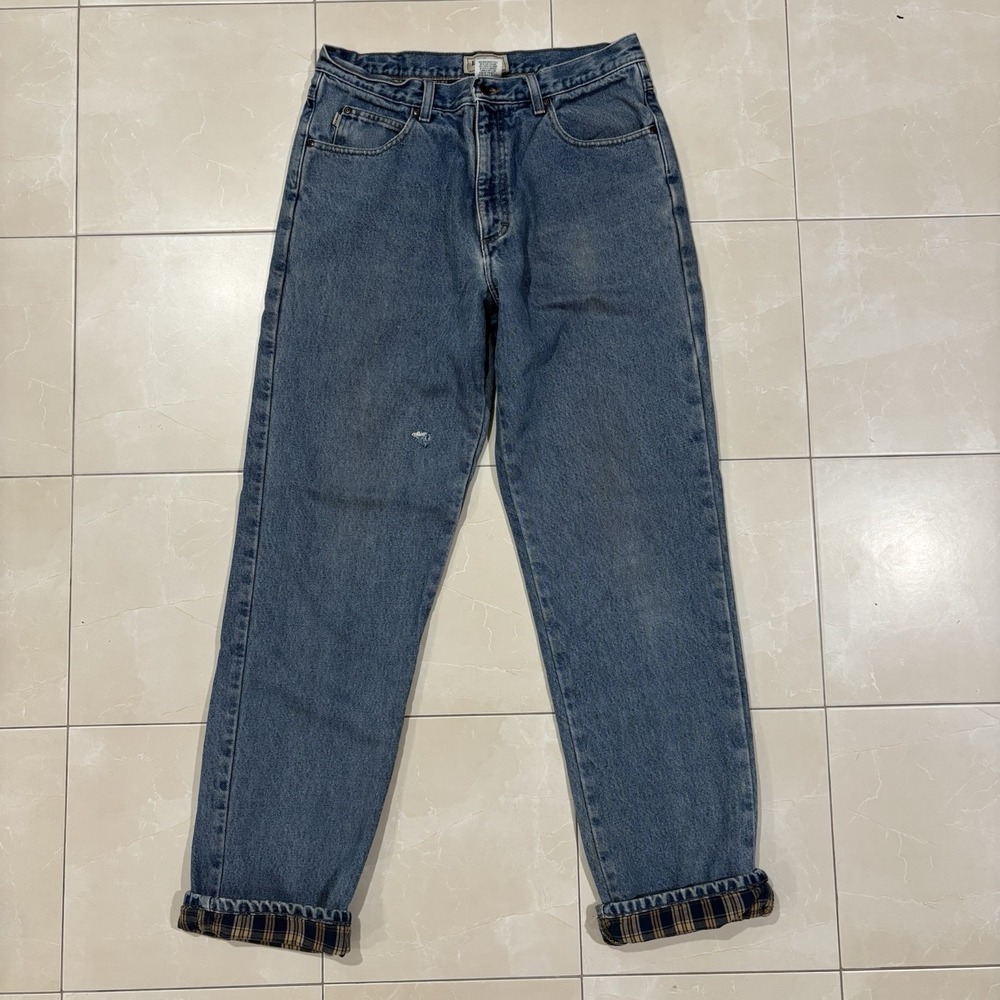Vintage LL Bean Flannel Lined Jeans Men's 32x32 Light Blue Wash Y2K Straight Fit